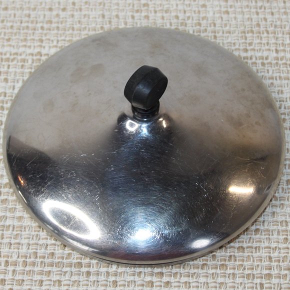 VINTAGE FARBERWARE 7.25" REPLACEMENT LID ONLY STAINLESS BLACK KNOB - Picture 3 of 14